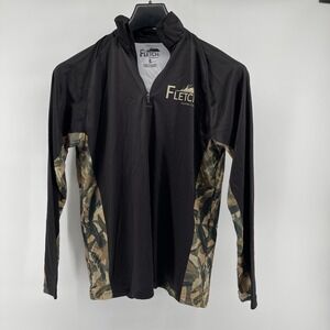 Fletch Feather‎ Camo Pullover Shirt Mens Small Black Camo 1/4 Zip Bird Hunting